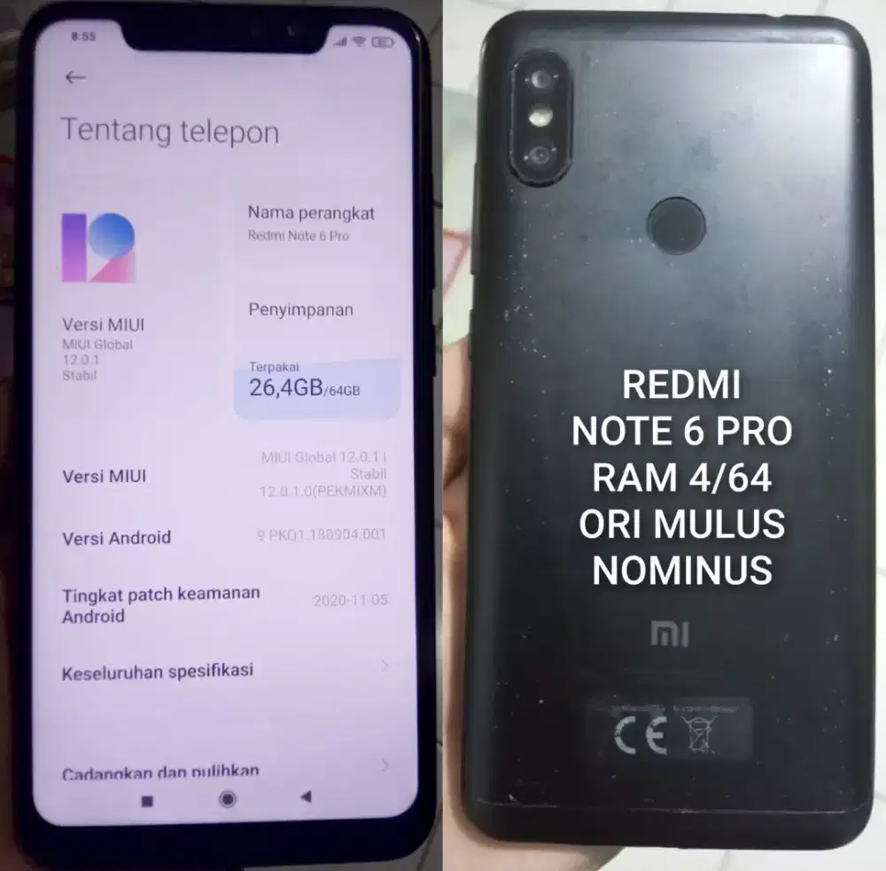 Redmi Note 6 Pro Ram 4/64 lcd ori fp on mulus cod bintara