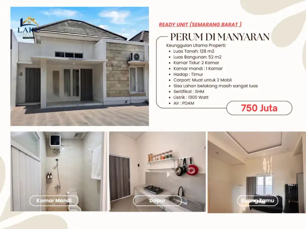 Rumah Minimalis Manyaran Semarang Barat Carport 2 Mobil Siap Huni SHM