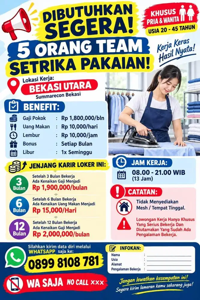 Dibutuhkan Bagian Setrika