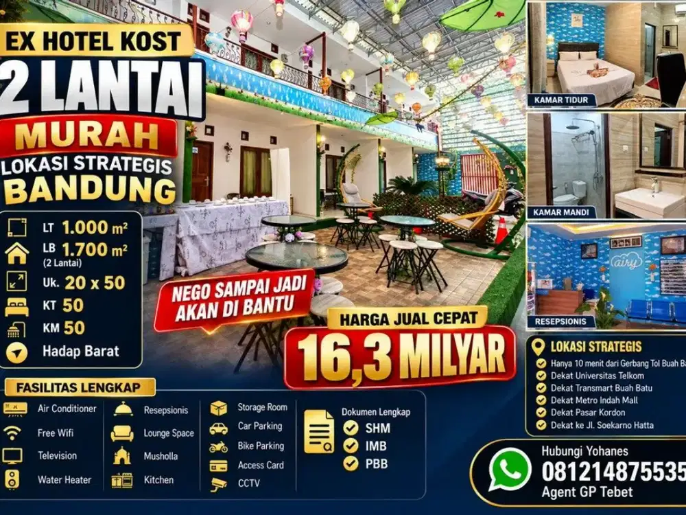 Ex Hotel Kost 2 Lantai Murah Lokasi Strategis Bandung
