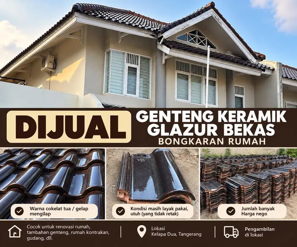 Dijual Genteng Keramik Glazur Bekas Bongkaran Rumah