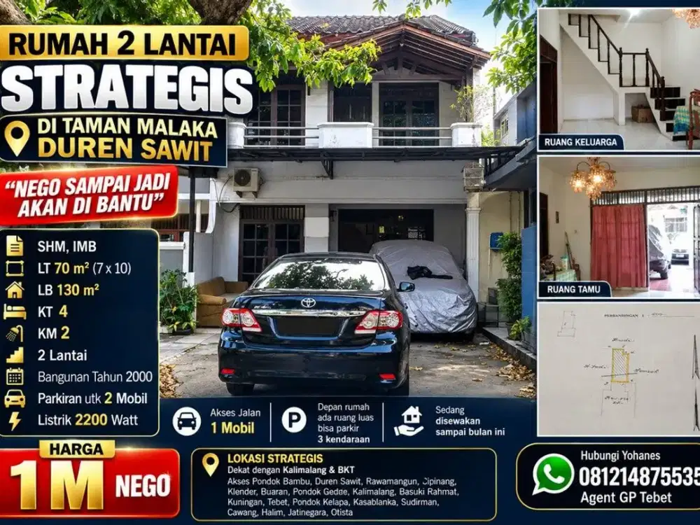 Rumah 2 Lantai Strategis di Taman Malaka Duren Sawit