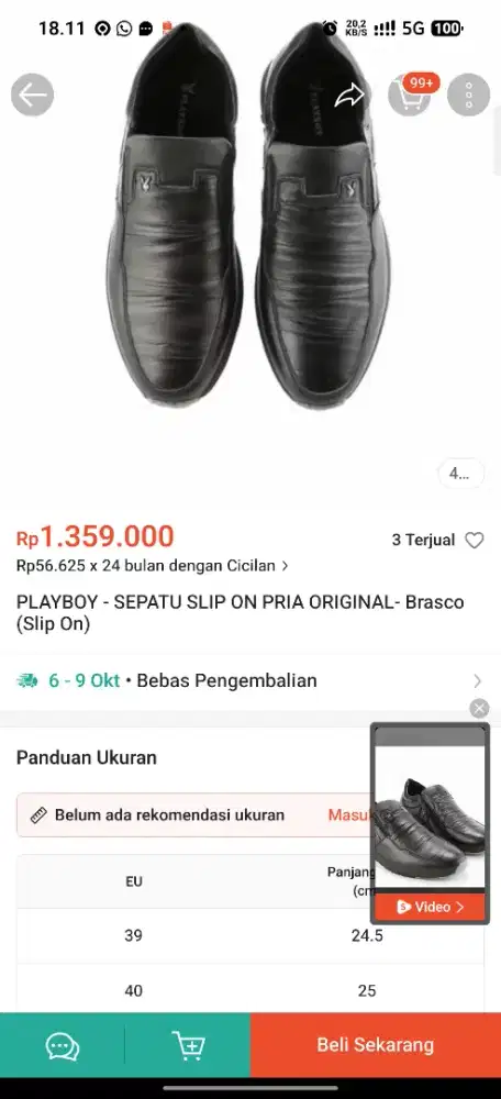 Sepatu playboy slip on kulit ori