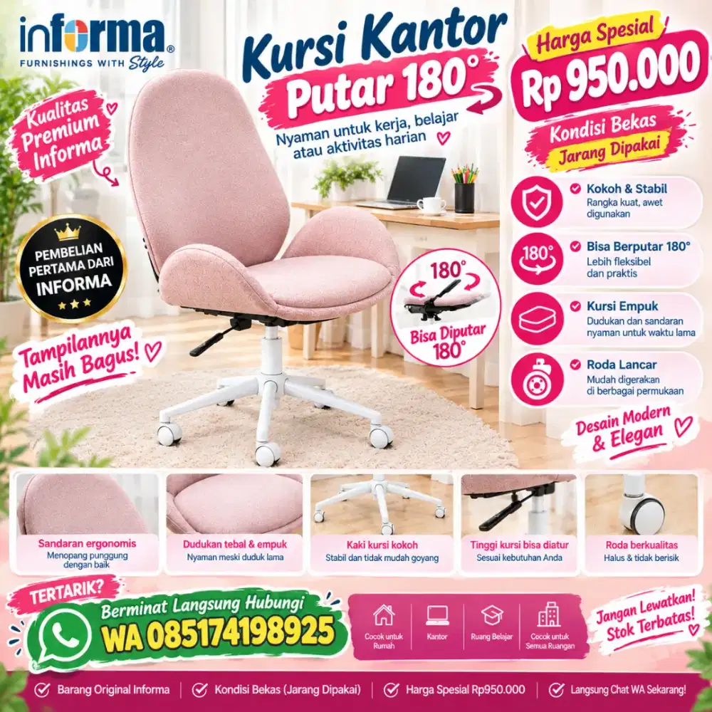 Jual kursi kantor bahan kain warna pink ex. Informa