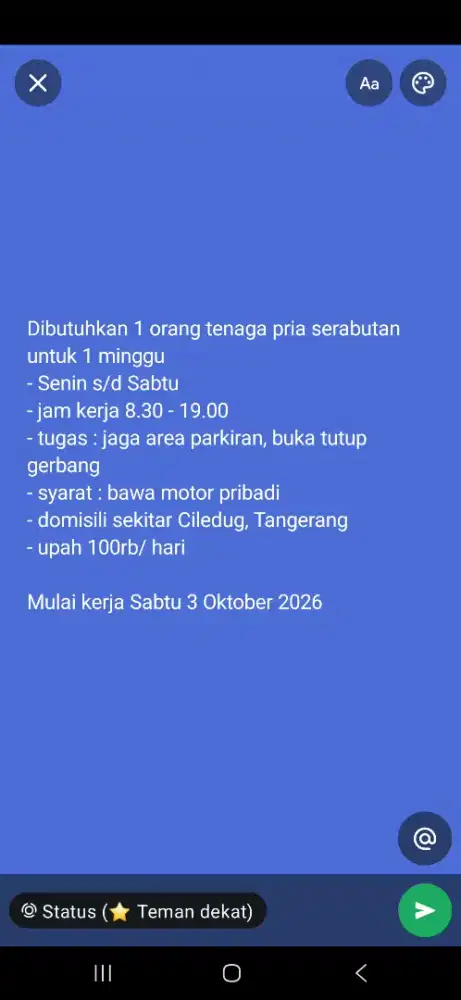 Butuh segera tenaga serabutan pria