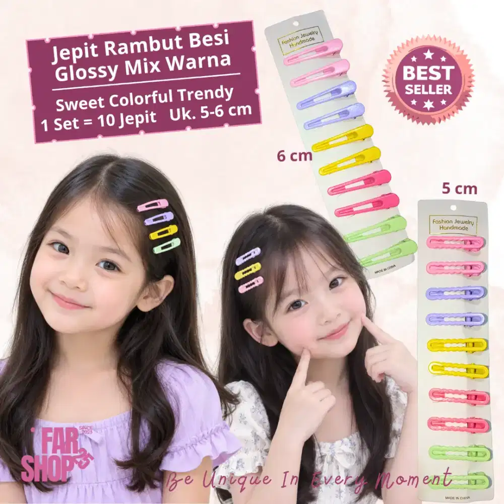 10 Pcs Set Jepit Rambut Besi Glossy Mix Warna Warni Sweet Colorful