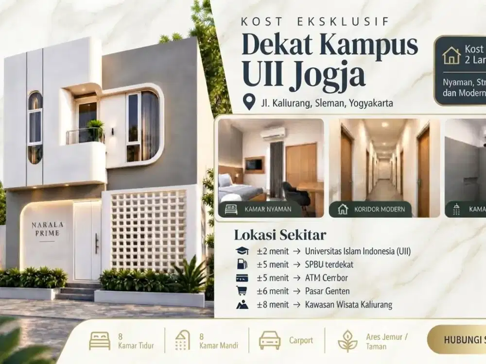 Jual Cepat Kos Eksklusif Dekat Kampus UII Jogja | Bonus Full Furnish Siap Operasional & Passive Income Menjanjikan