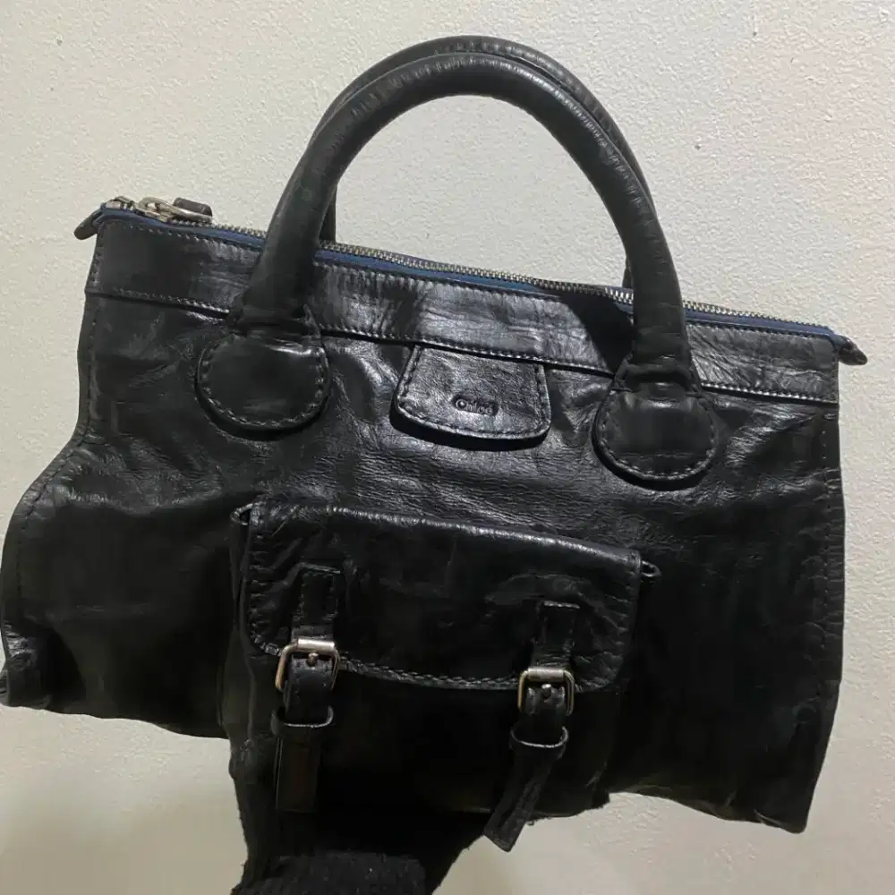Tas chloe edit handbag black leather original