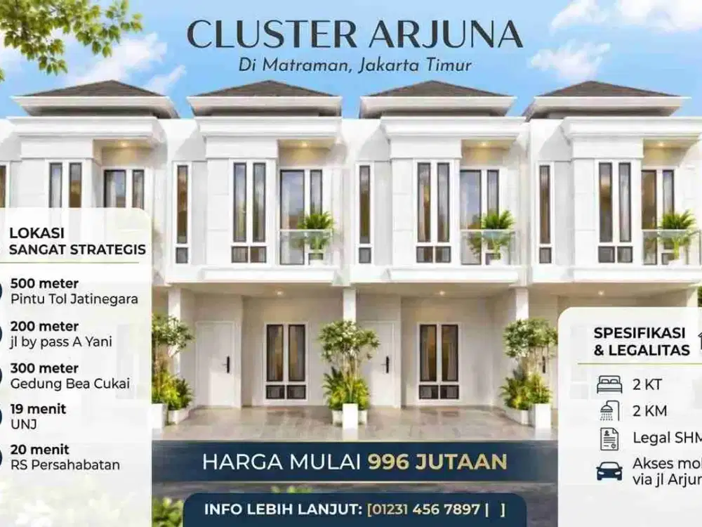 Rumah dijual di Cluster Arjuna , Pisangan Baru, Matraman, Jakarta Timur