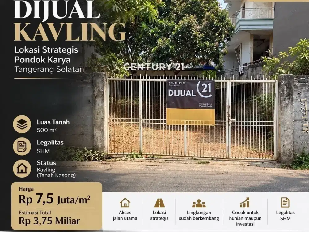 Dijual Tanah Kavling Dengan Lokasi Strategis Di Pondok Karya