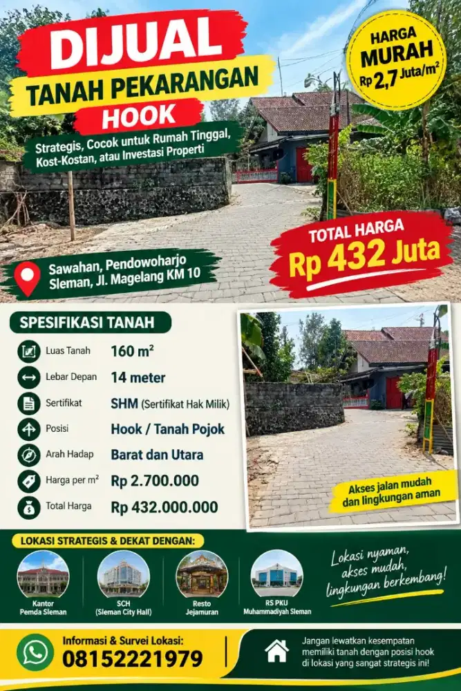 Dijual tanah istimewa dekat komplek Pemda Sleman jl Magelang km 10