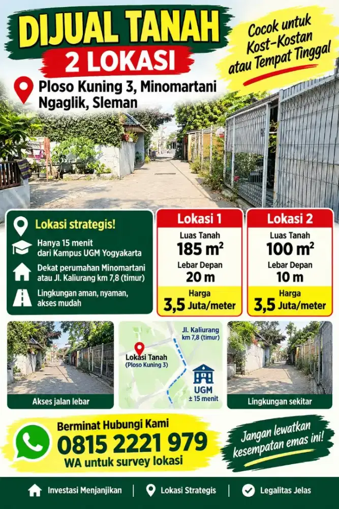 Dijual tanah istimewa cocok kost kostan atau tempat tinggal di Ngaglik