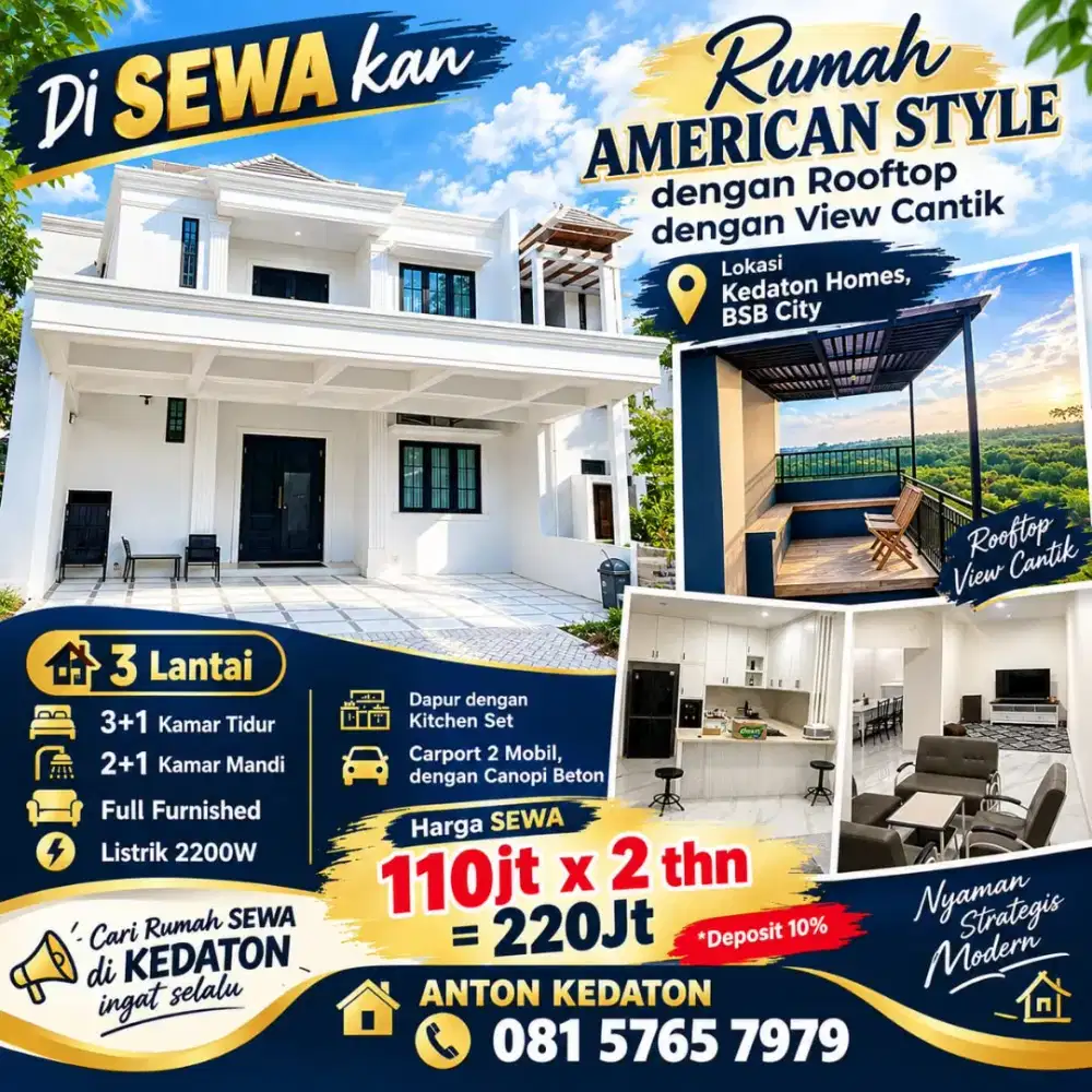 Sewa rumah mewah furnised kedaton bsb mansion woodland ivy park hilago