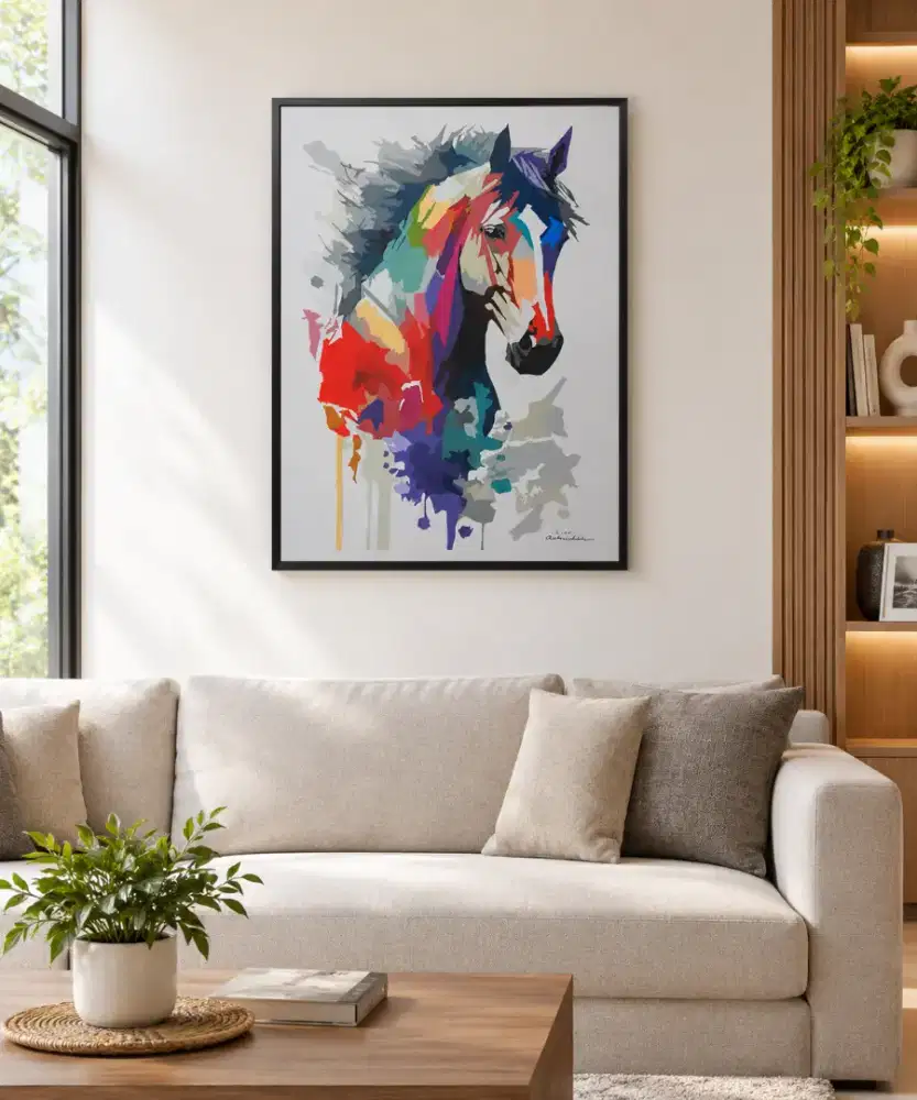 Lukisan abstrak/popart kepala kuda