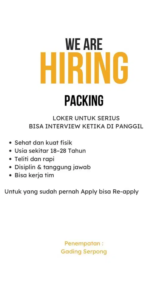 Dicari segera bagian PACKING & Host Live Toko mainan