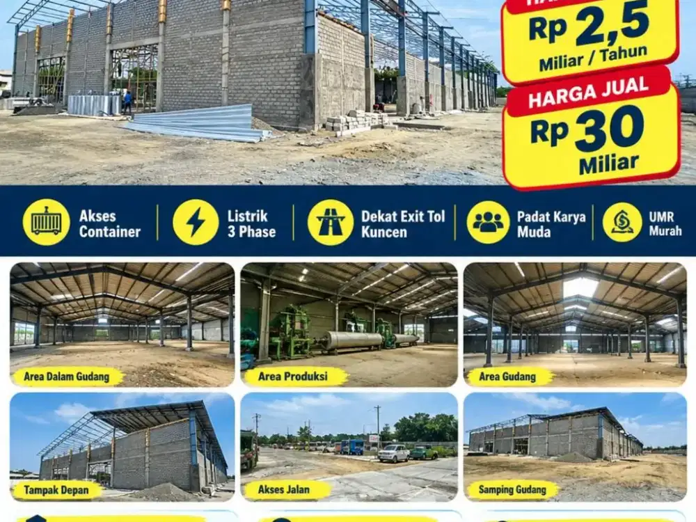 Dijual dan Disewakan Gudang Zona Industri Lokasi Strategis Pedan Klaten Luas 9500m2