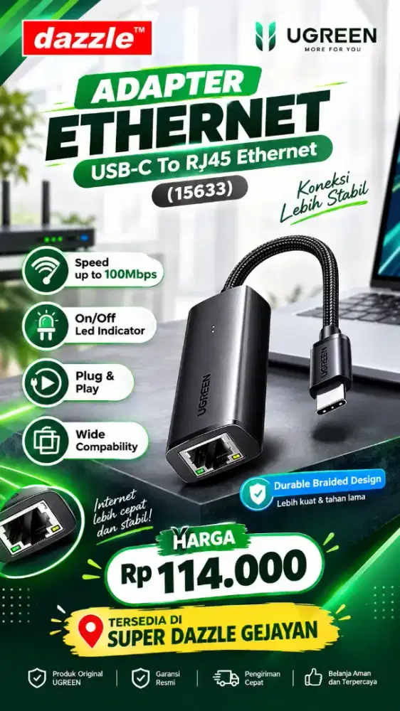 UGREEN ETHERNET ADAPTER TYPE C TO LAN RJ45 (15633)