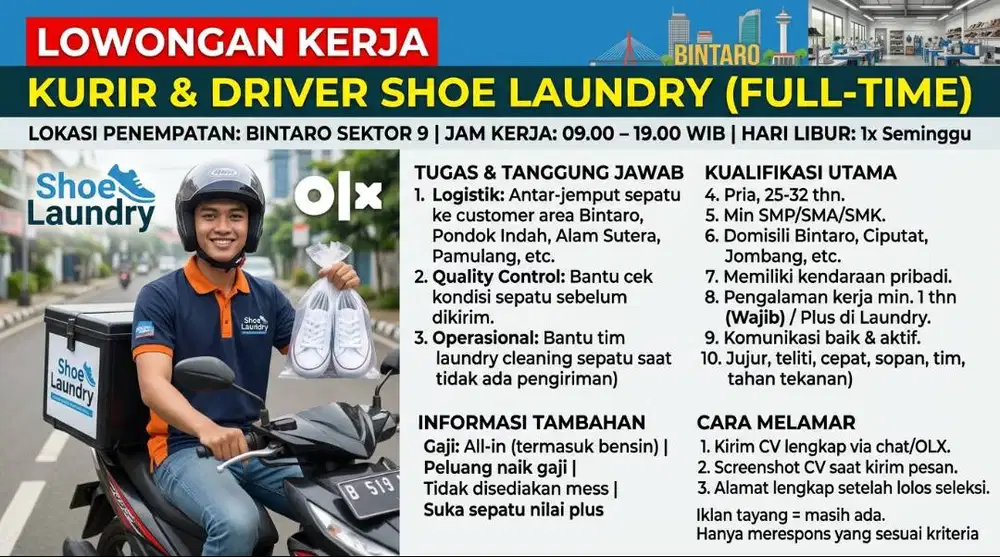 Lowongan Pekerjaan Kurir Cuci Sepatu Bintaro Sektor 9 Dibaca Deskripsi