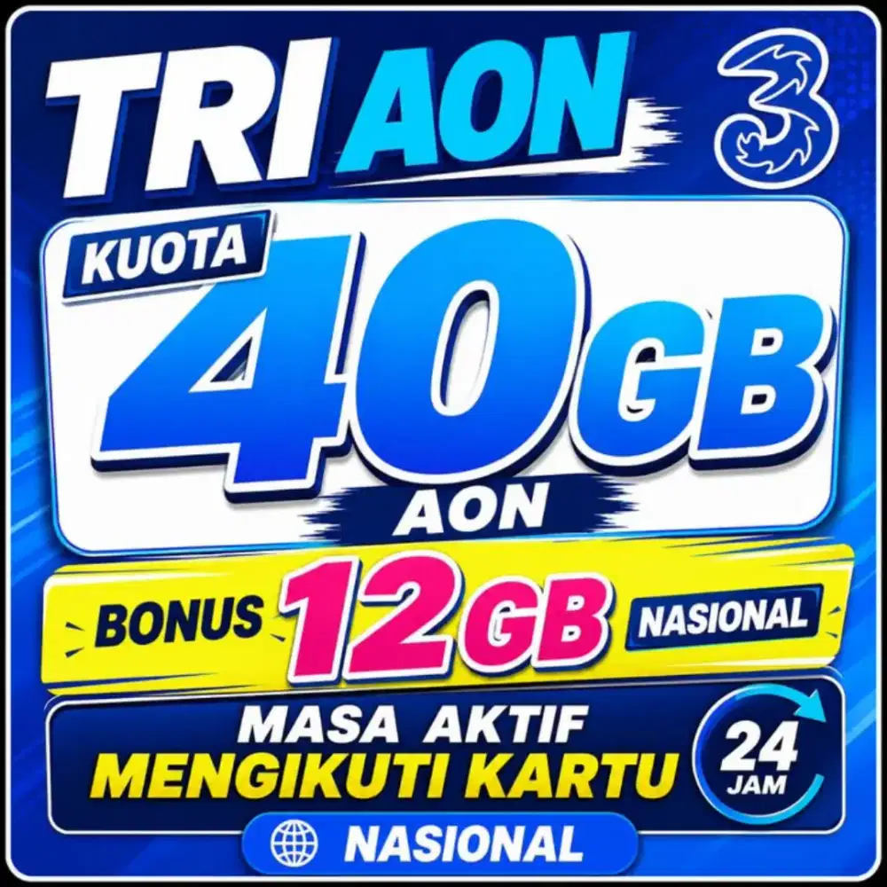 PAKET DATA AON 40+12 GB AKTIF 1 TAHUN