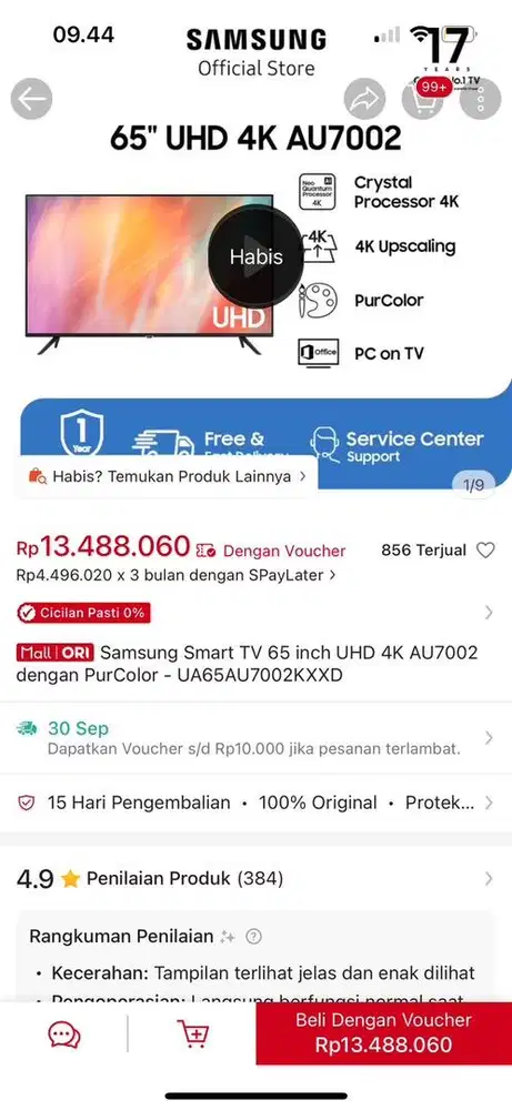 Smart TV 65inch kondisi masih baru