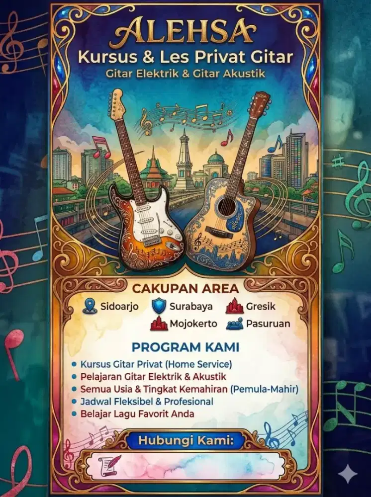 Kursus dan Les Privat Gitar Elektrik Gitar Akustik Alesha