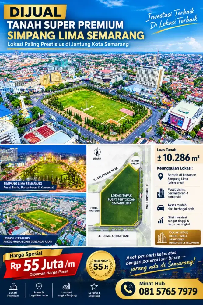 Tanah 1ha dkt simpang5 pusat kota semarang cocok buat hotel mall resto