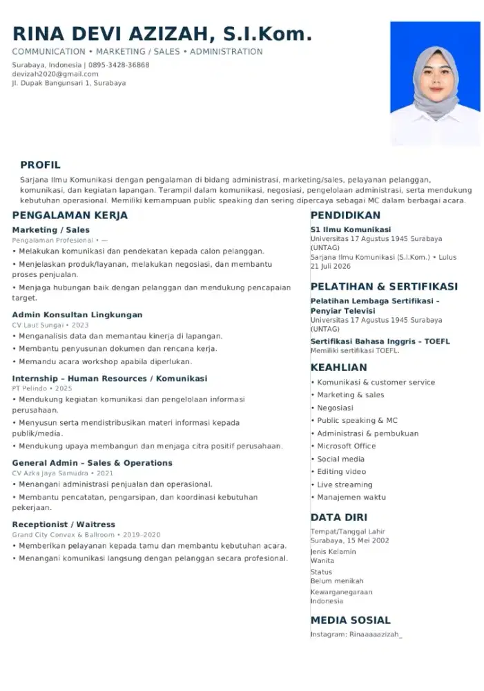 admin,digital, Customer service, akutansi, tenaga kesehatan,,spa,salon