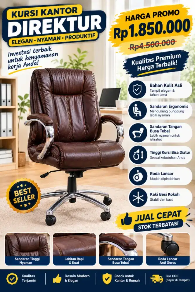 Kursi kantor direktur kulit asli ex informa