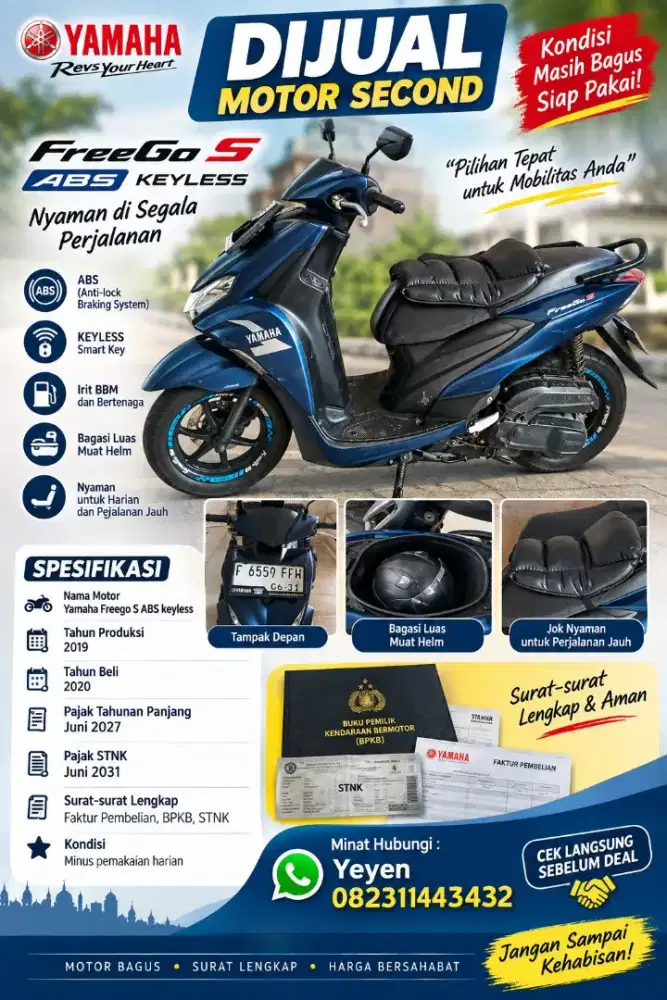 JUAL MOTOR YAMAHA FREEGO S ABS KONDISI BAGUS