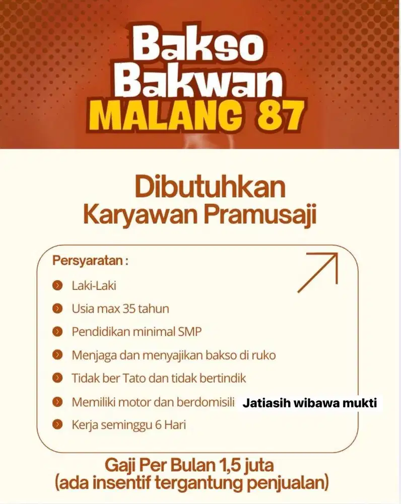 Lowongan kerja pramusaji bakso di ruko teluk jambe kab karawang barat!