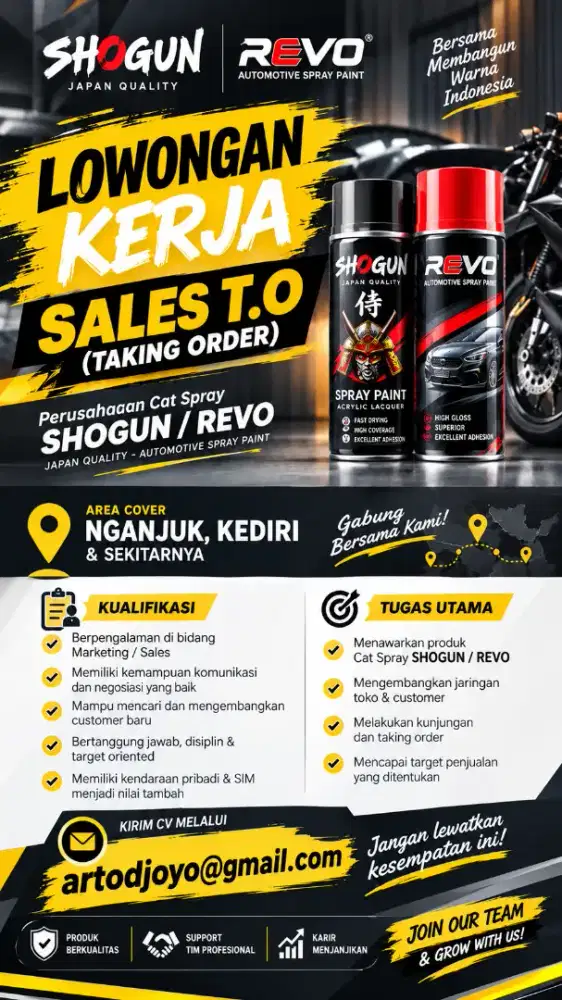Lowongan Sales T.O ( taking order ) Cat Spray Revo / Shogun
