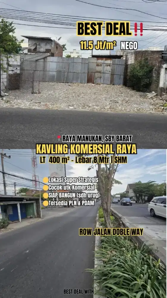 Kavling komersial siap bangun manukan double way strategis