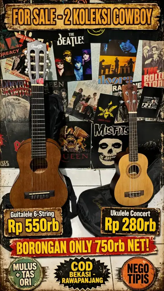 Cowboy Guitalele 6 Senar + Ukulele Concert - Mulus + Tas Ori -