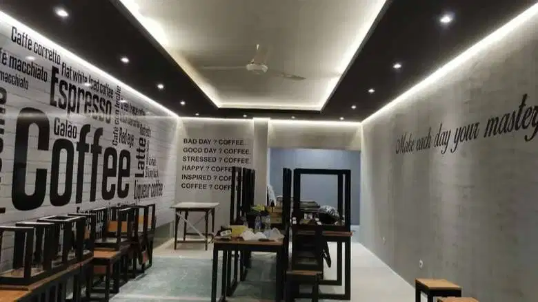 wallsticker coffee shop, stiker cutting tembok dinding & kaca film kac