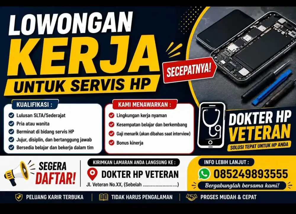 DIBURUHKAN KARYAWAN PONSEL SERVIS HP