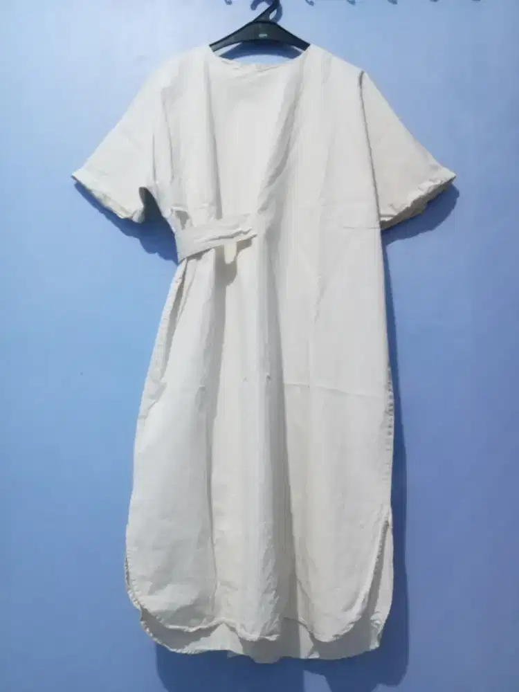 ​The Open Product Belted Midi Dress Broken White Ring Buckle