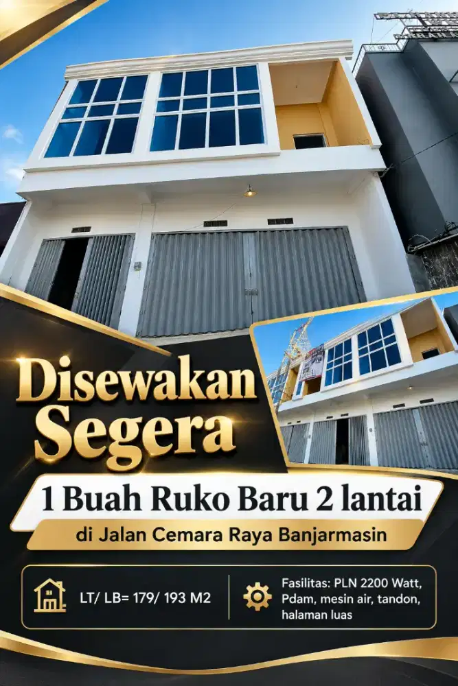 Disewakan Segera Ruko Baru 2 Lantai