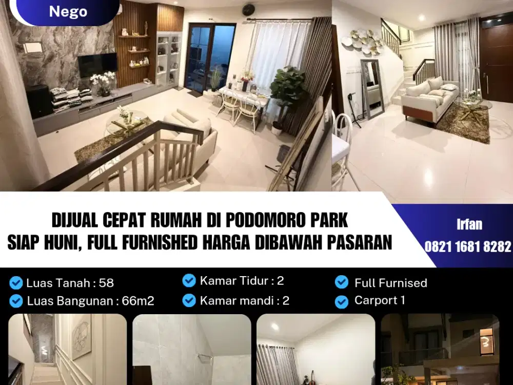 Dijual Cepat Rumah Di Podomoro Park
Siap Huni, Full Furnished Harga Dibawah Pasaran