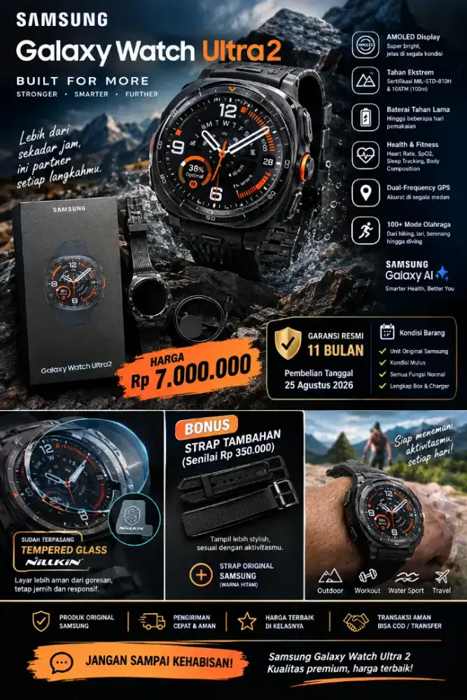 Samsung Galaxy Watch Ultra 2 – Fullset | Garansi11 Bulan | Rp7.000.000