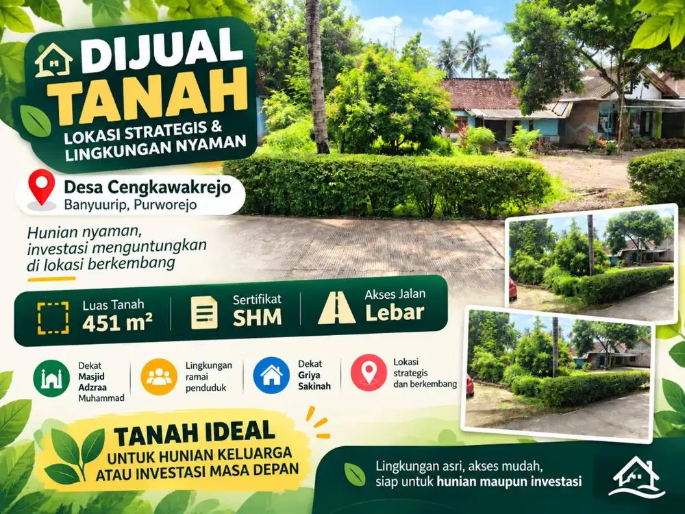 Dijual Tanah SHM 451 m² Cengkawakrejo Banyuurip Purworejo