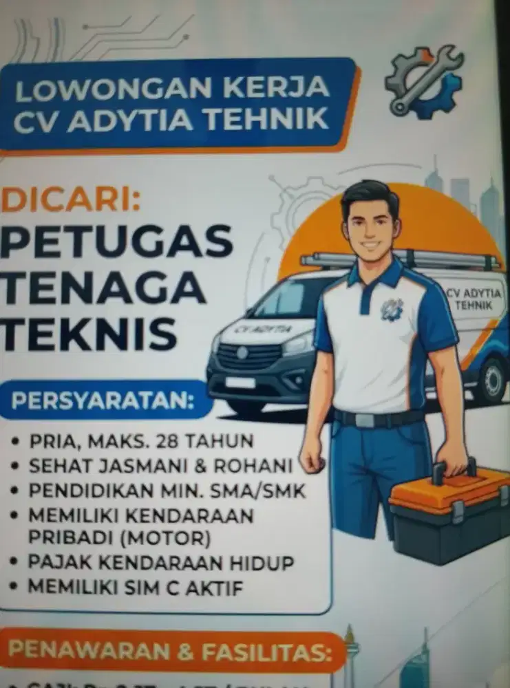 LOWONGAN TENAGA TEKNIK(TIDAK WAJIB BERPENGALAMAN)