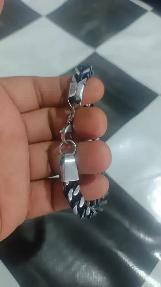 Rantai Bracelet Handmade Mens Franco Bracelet Blue Rhodium