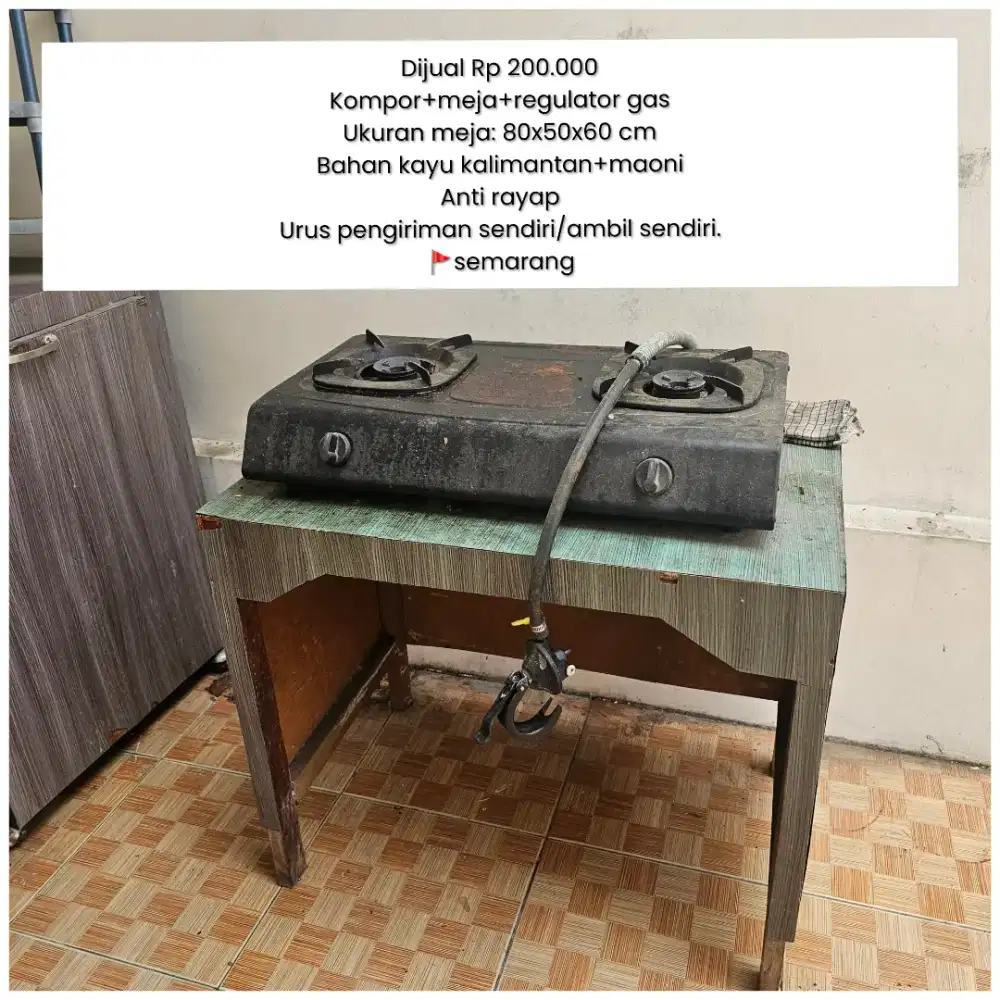Kompor gas 2 tungku, meja dan regulator
