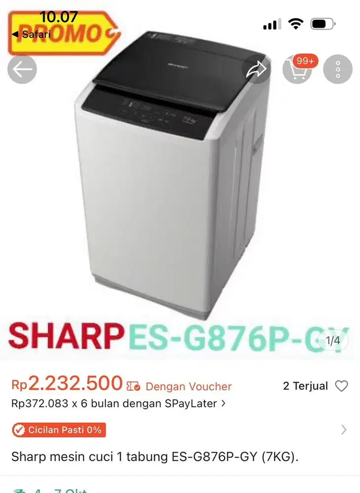 Dijual Mesin Cuci Sharp TopLoading 7kg
