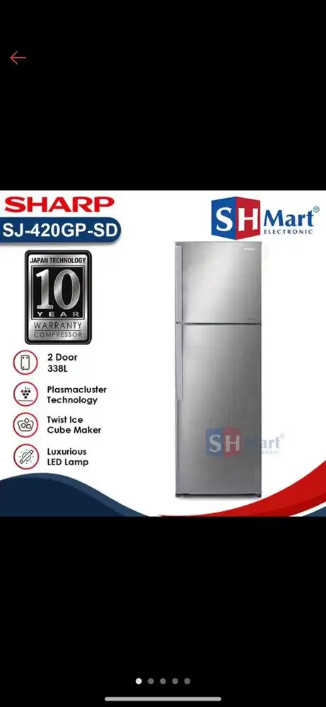 KULKAS SHARP 2 PINTU JUMBO KAPASITAS 338 LITER