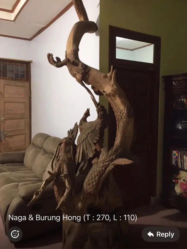 Ukiran Akar Kayu Jati Naga dan Butung Hong