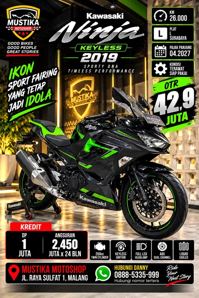 Kawasaki Ninja New 250 2019 Keyless. KM 26rb. DANNY Nustika Sulfat