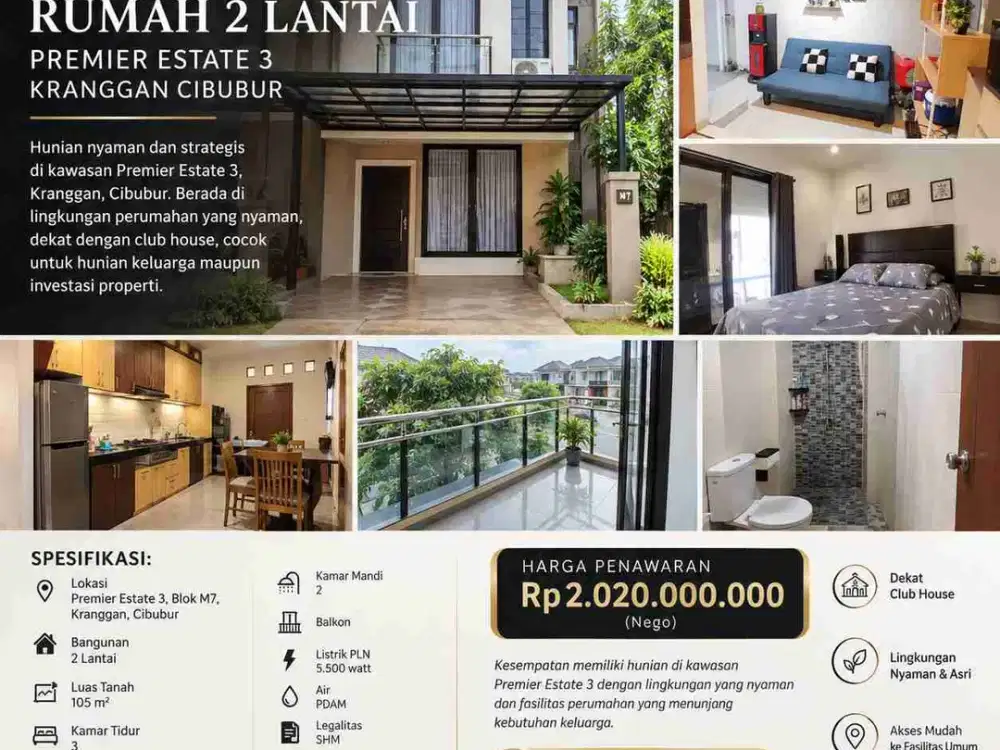 DIJUAL RUMAH DI PREMIER STATE 3 KRANGGAN JATISAMPURNA DEKAT TOL JATIKARYA CIBUBUR