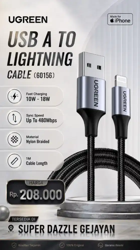 UGREEN USB A TO LIGHTNING MFI CABLE (60156)