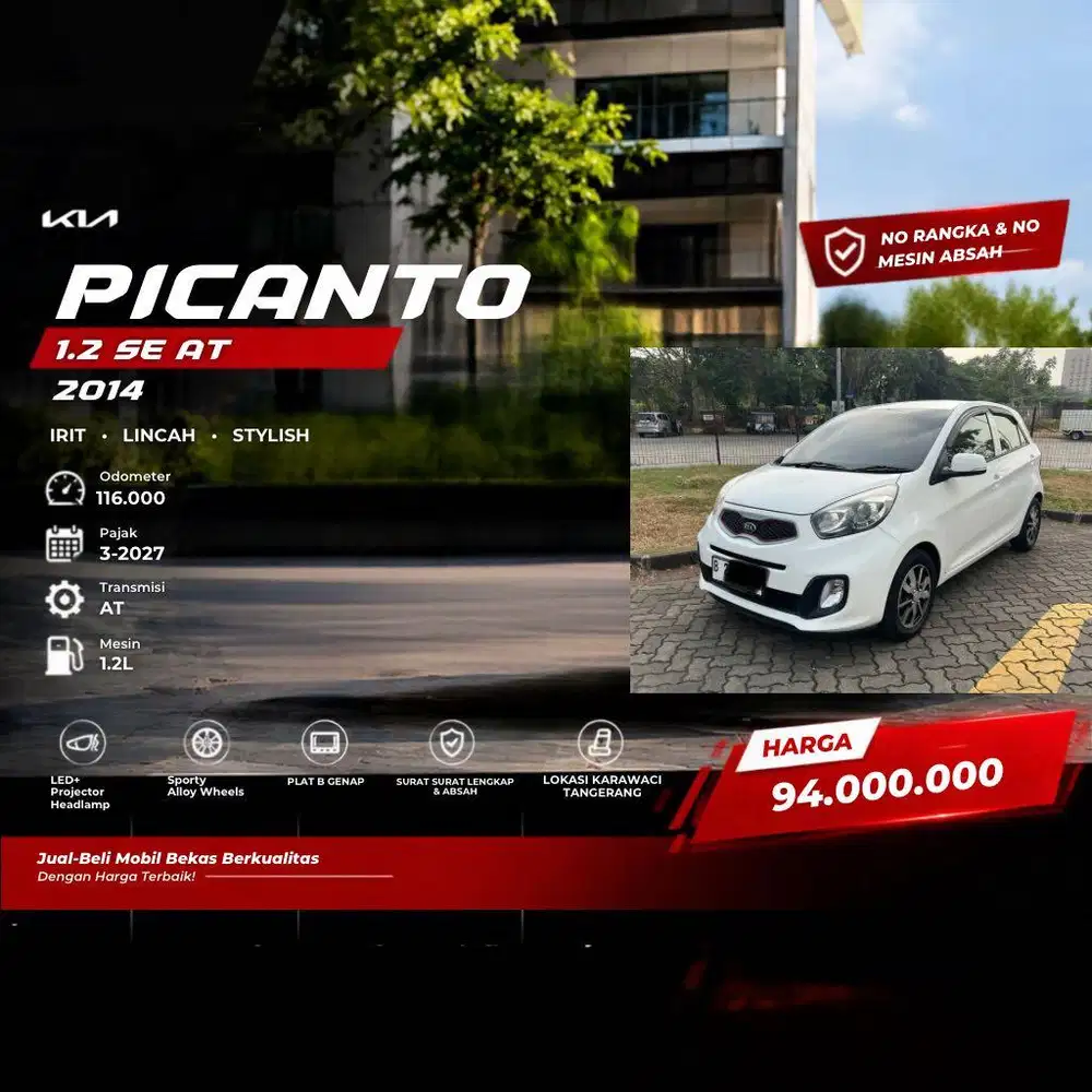 Kia Picanto SE AT 2014 Putih Istimewa